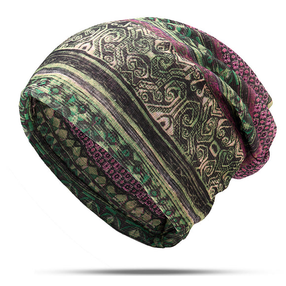 Women,Cotton,Ethnic,Plaid,Multifunctional,Beanie,Scarf,Vintage,Elastic,Turban