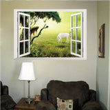 Grassland,White,Horse,Scenery,False,Window,Decal,Sticker,Muarl,Decor