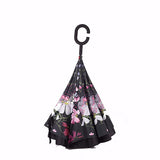 Double,Layer,Blossom,Design,Upside,Inverted,Umbrella,Handle,Windproof,Parasol,Women