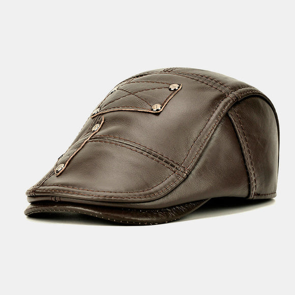 Genuine,Leather,Rivet,Decoration,Velvet,Protected,Casual,Beret