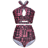 Women,Large,Waist,Swimsuit,Printing,Cross,Bikini