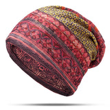 Women,Cotton,Ethnic,Plaid,Multifunctional,Beanie,Scarf,Vintage,Elastic,Turban