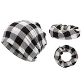 Women,Cotton,Plaid,Slouchy,Beanie,Scarf,Outdoor,Print,Double,Layers,Turban