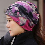 Women,Ethnic,Style,Beanie,Scarf,Double,Layers,Cotton,Skull