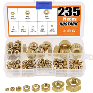 Suleve,MXBN9,235Pcs,Metric,Grade,Brass,Hexagon,Assortment