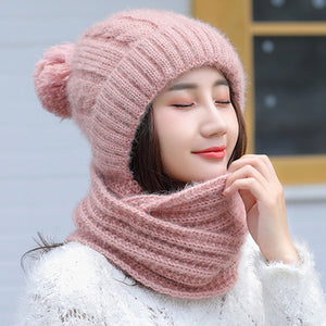 Women,Thicken,Siamese,Beanie,Scarf,Winter,Windproof,Earmuffs