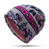 Women,Muslin,Ethnic,Velvet,Double,Layers,Beanie,Scarf,Earmuffs,Print,Skullcap