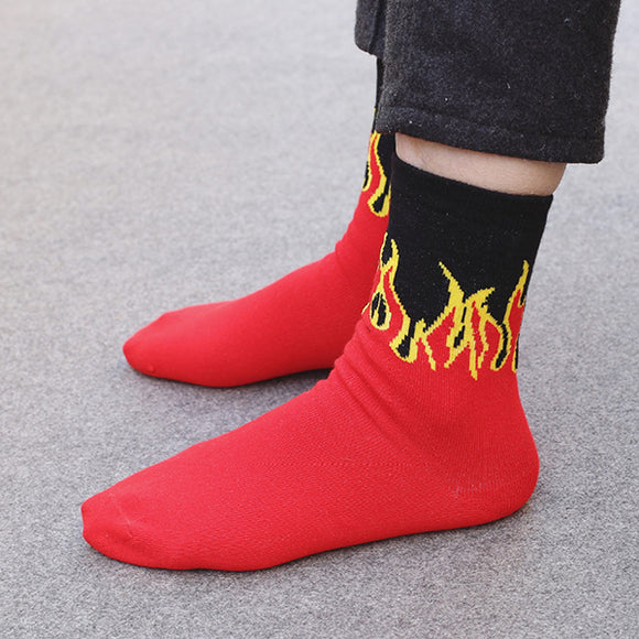 Women,Harajuku,Street,Flame,Pattern,ElasticTube,Cotton,Socks