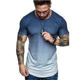 Summer,Fashion,Printing,Gradient,Color,Short,Sleeve,Round