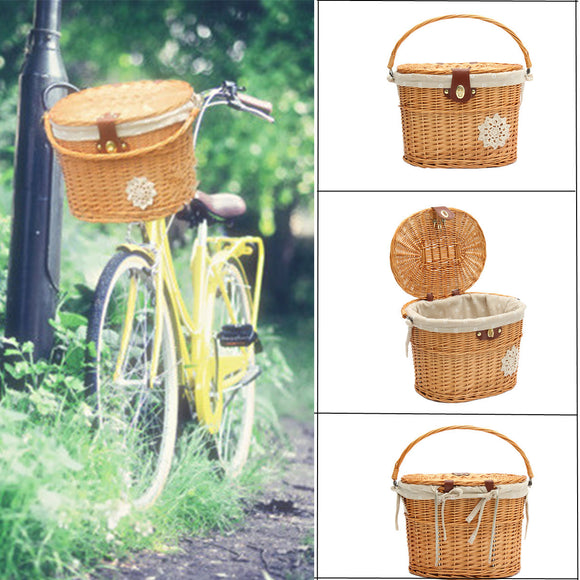 13.7x11x9.4inch,Front,Basket,Handcraft,Wicker,Willow,Shopping,Carry,Washable,Linen,Bicycle,Basket,Outdoor,Cycling