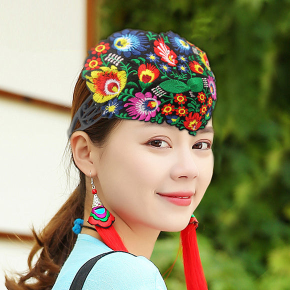 Women,Manual,Vintage,Embroidery,Hallow,Ethnic,Style,Flower,Printing,Headband