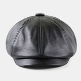 Leather,Retro,British,Style,Autumn,Winter,Octagonal,Newsboy