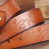110CM,Women,Second,Layer,Genuine,Leather,Flower,Strap,Retro,Lotus,Buckle,Belts