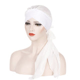 Women,Forehead,Cross,Beanie,Solid,Color,Fashion,Chiffon