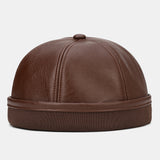 Banggood,Design,Solid,Color,Leather,Brimless,Beanie,Landlord,Skull