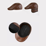 Collrown,First,Layer,Cowhide,Leather,Fashion,Beret,Beret,Earmuffs