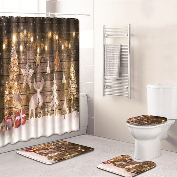 Bathroom,Toilet,Cover,Waterproof,Bathroom,Shower,Curtain,Chrismas,Print