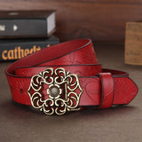110CM,Women,Second,Layer,Genuine,Leather,Flower,Strap,Retro,Lotus,Buckle,Belts