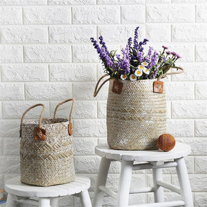 Straw,Woven,Flower,Portable,Plant,Storage,Baskets,Flower,Handmade,Hanging,Basket,Decor