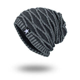 Women,Stripe,Knitted,Beanie,Velvet,Lining,Winter,Skullies