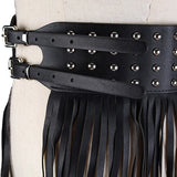 Women,Fringe,Black,Leather,Belts,Rivet,Tassels,Buckle