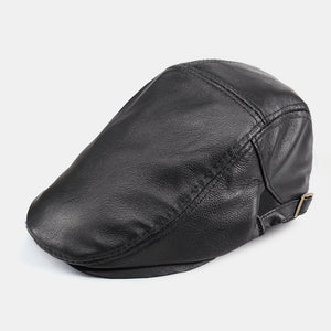 Genuine,Leather,Solid,Color,Casual,Leather,Forward,Beret