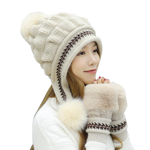 Women,Winter,Cotton,Gloves,Double,Layers,Windproof,Stretchable,Knitted