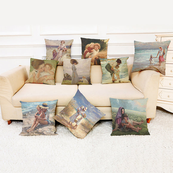 Painting,Style,Cushion,Cover,Cotton,Linen,Square,Pillow,Mother's