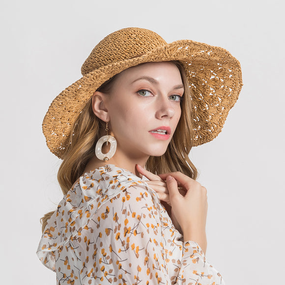 Woman,Solid,Color,Large,Travel,Shade,Straw,Needle,Leather