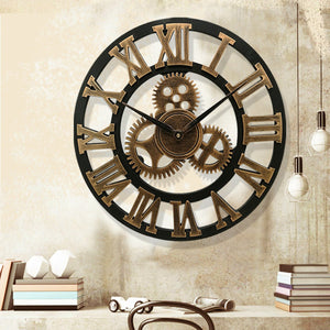 Antique,Roman,Numerals,Silent,Clock,Rustic,Wheel,Wooden,Decor,Clock