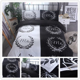 Bedding,White,Black,Quilt,Cover,Pillowcase,Queen