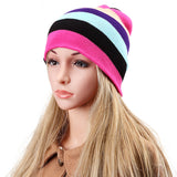 Women,Beanies,Striped,Rainbow,Colors,Cotton,Knitted,Beanie,Gorro
