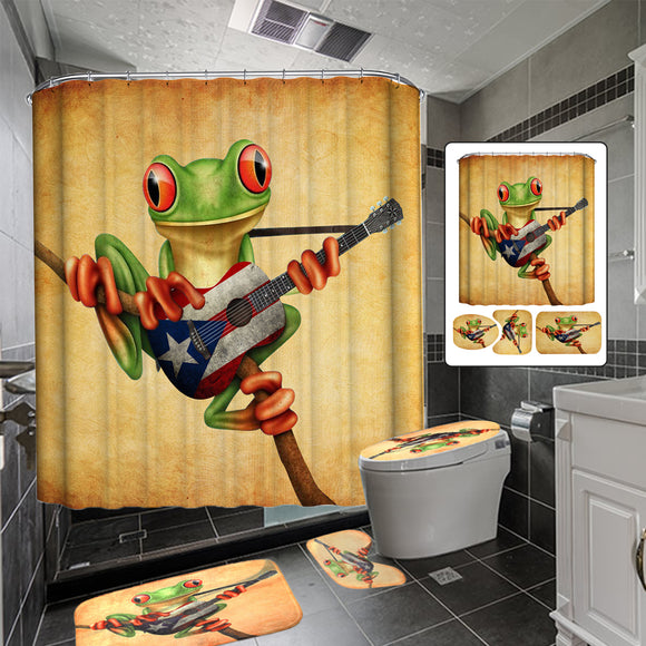 Playing,Guitar,Bathroom,Shower,Curtain,Carpet,Toilet,Cover