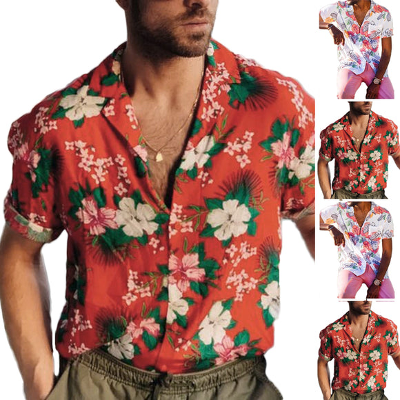 INCERUN,Summer,Hawaiian,Shirt,Flower,Printed,Casual,Streetwear,Breathable,Beach,Blouse,Short,Sleeve,Lapel,Shirts