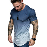 Summer,Fashion,Printing,Gradient,Color,Short,Sleeve,Round