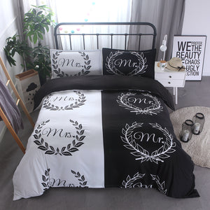 Bedding,White,Black,Quilt,Cover,Pillowcase,Queen