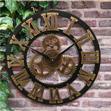 Antique,Roman,Numerals,Silent,Clock,Rustic,Wheel,Wooden,Decor,Clock