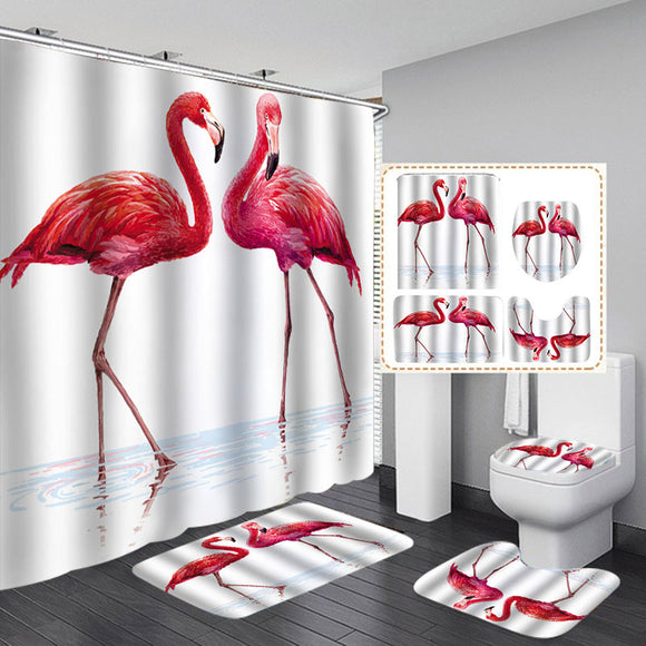 Flamingo,Waterproof,Bathroom,Shower,Curtain,Toilet,Cover,Floor,Bathroom,Hooks