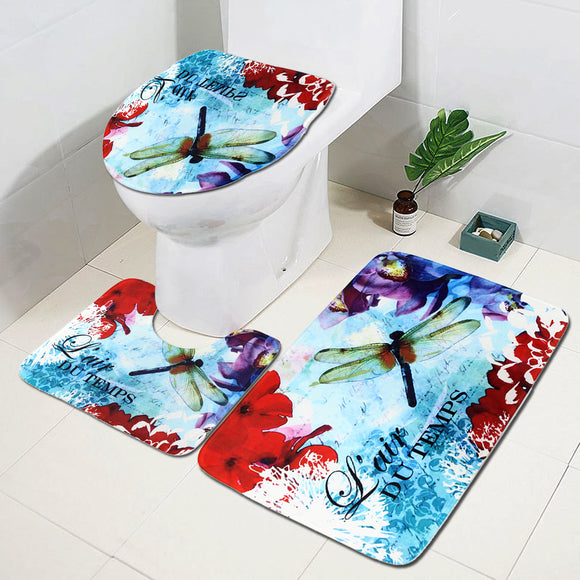 Purple,Flowers,Dragonfly,Bathroom,Pedestal,Toilet,Cover,Floor,Carpet,Doormat