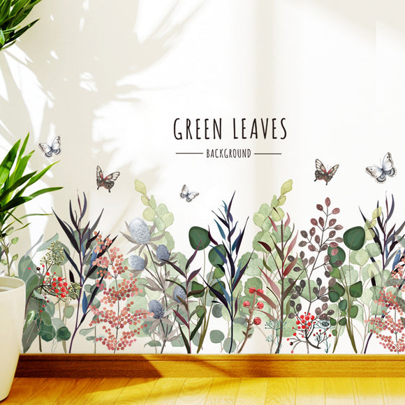 Green,Leaves,Removeable,Stickers,FlowerDruit,Butterfly,Grass,Jungle,Bedroom,Kitchen,Decorations