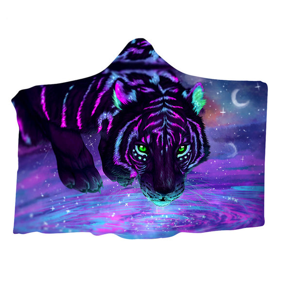 Galaxy,Tiger,Wearable,Hooded,Blankets,Multifunctional,Autumn,Winter,Layer,Printing,Plush,Shawl,Cloak,Adults