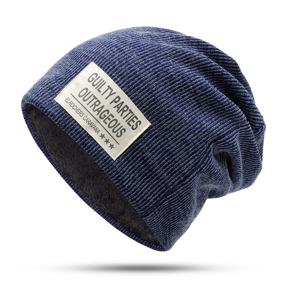 Velvet,Thick,Beanie,Casual,Double,Layers,Letter,Solid,Slouchy,Skullcap