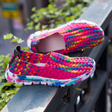Summer,Women,Woven,Breathable,Hollows,Casual,Beach,Flats,Mixed,Colors,Shoes