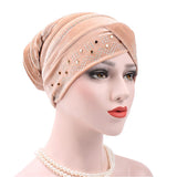 Women,Velour,Stretch,Turban,Diamond,Autumn,Casual,Solid,Beanie