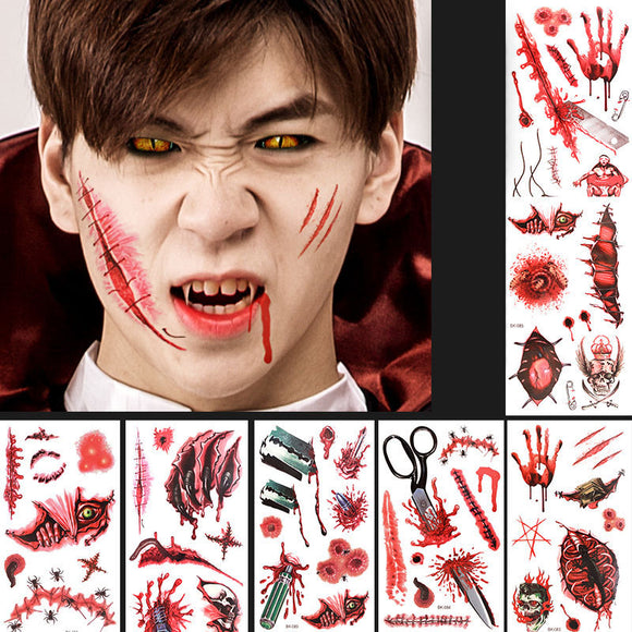 Halloween,Props,Tattoo,Stickers,Horror,Simulation,Wound,Realistic,Blood,Scars,Scratches,Stitch,Pattern