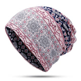 Womens,Ethnic,Slouchy,Beanie,Scarf,Outdoor,Floral,Double,Layers,Cotton,Turban