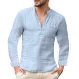 Casual,Plain,Stand,Collar,Sleeve,Henley,Shirt