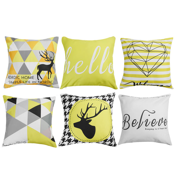 Geometric,Cushion,Covers,Yellow,Plaid,Stripes,Print,Pillow,Chair,Decoration