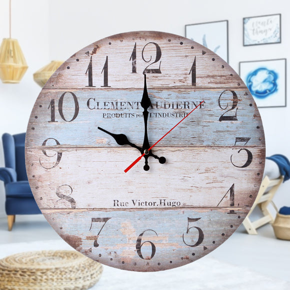 Retro,Round,Wooden,Clock,Office,Decor,Farmhouse,Plank,Clocks