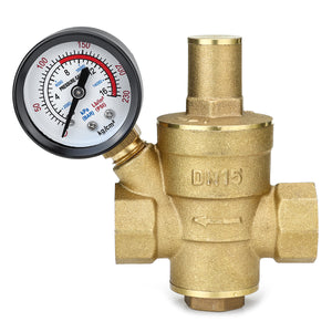 Water,Pressure,Regulator,Brass,Adjustable,Reducer,Gauge,Meter
